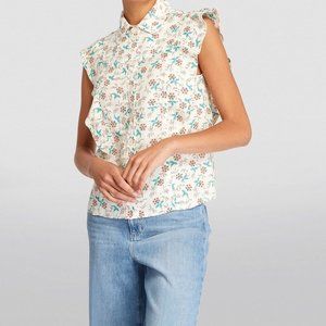 Claudie Pierlot Floral Ruffle-Sleeved Blouse